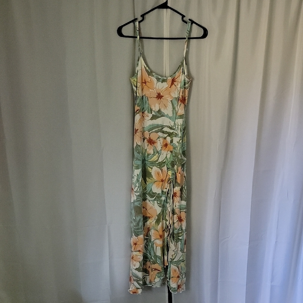 Volcom Floral Maxi Dress in Green and Coral